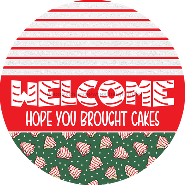 Door Hanger, Christmas Sign, Green Christmas Cake Sign, Welcome Sign, 18